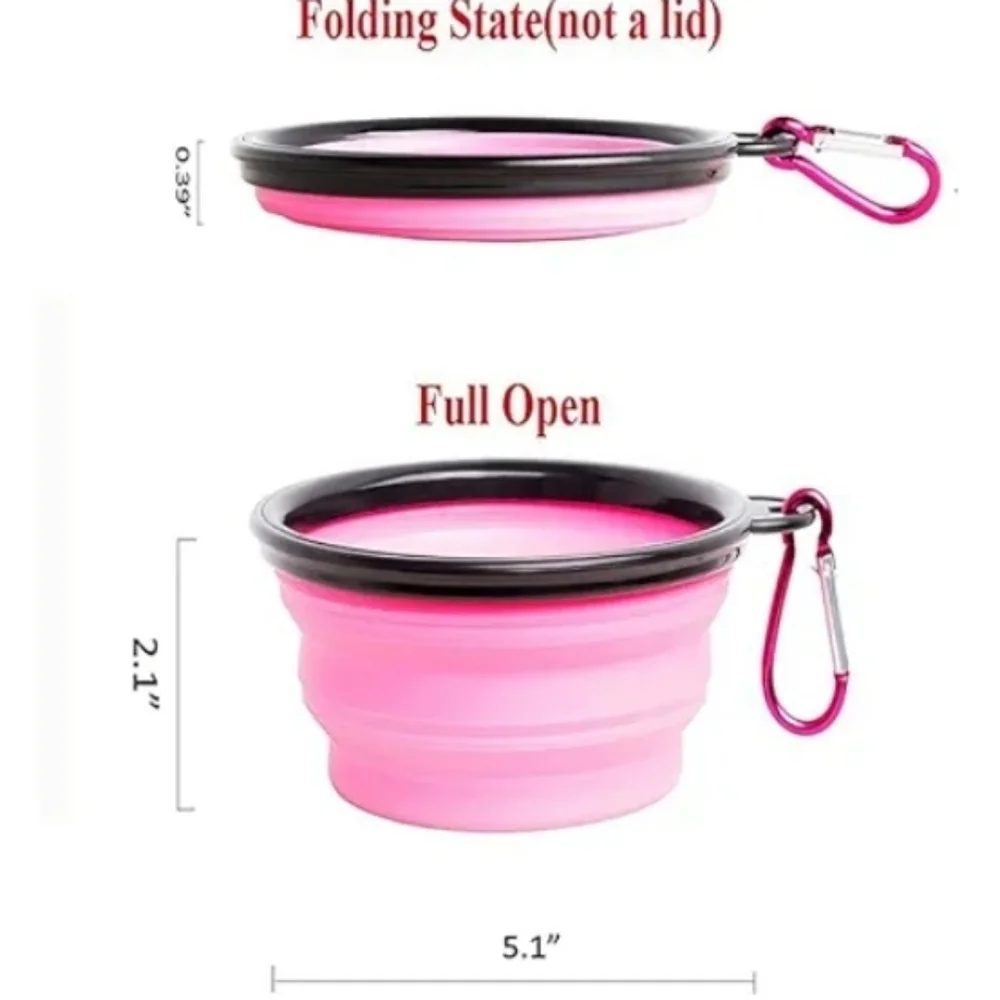 Collapsible Dog or Cat Lightweight Pink Folding Water or Food Bowl